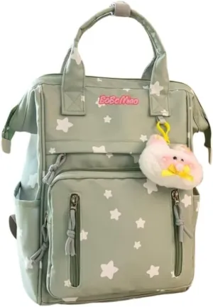 jupkem Aesthetic Backpack Women Cute Star Preppy Backpacks with Kawaii Pendant Korea Large Capacity Laptop Bag Fashion Casual Carry On Bags green
