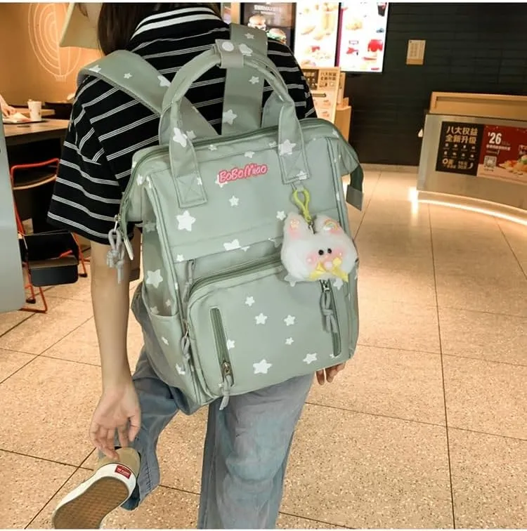 jupkem Aesthetic Backpack Women Cute Star Preppy Backpacks with Kawaii Pendant Korea Large Capacity Laptop Bag Fashion Casual Carry On Bags green