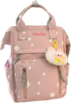 jupkem Aesthetic Backpack Women Cute Star Preppy Backpacks with Kawaii Pendant Korea Large Capacity Laptop Bag Fashion Casual Carry On Bags pink