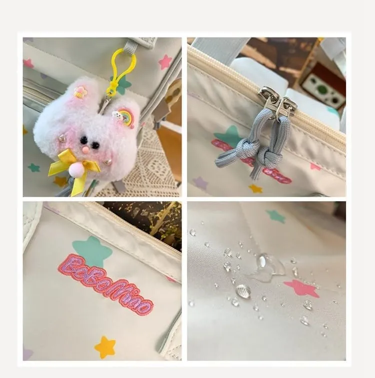 jupkem Aesthetic Backpack Women Cute Star Preppy Backpacks with Kawaii Pendant Korea Large Capacity Laptop Bag Fashion Casual Carry On Bags pink