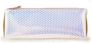 JUVITUS Holographic Makeup Brush and Cosmetic Bag Made of Iridescent Pebbled Vegan Faux Leather with Top Zipper (JB75)