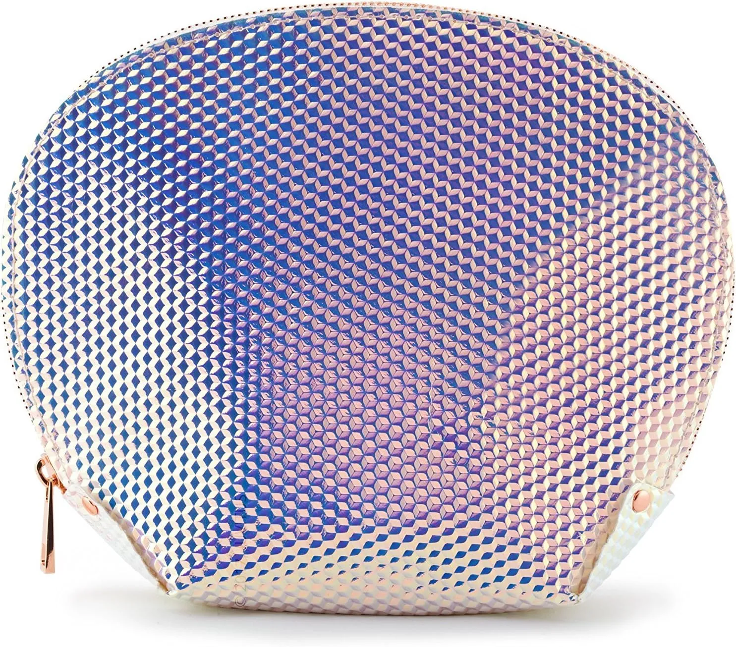 JUVITUS Holographic Seashell Shape Cosmetic Bag Made of Iridescent Pebbled Vegan Faux Leather (JB70)