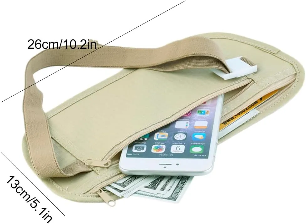 Kovek Travel Money Belt, Travel Wallet, Passport Holder, Hidden Travel Wallet, Blocking Travel Pouch to Protect Cash, Credit Cards and Travel Documents (Beige)