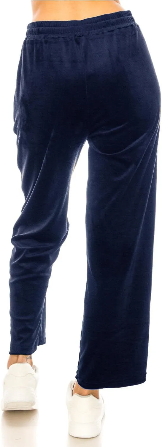 LA12ST Women's Elastic Waist Velour Loose Wide Leg Pants Long Palazzo Casual Flare Jogger with Pockets