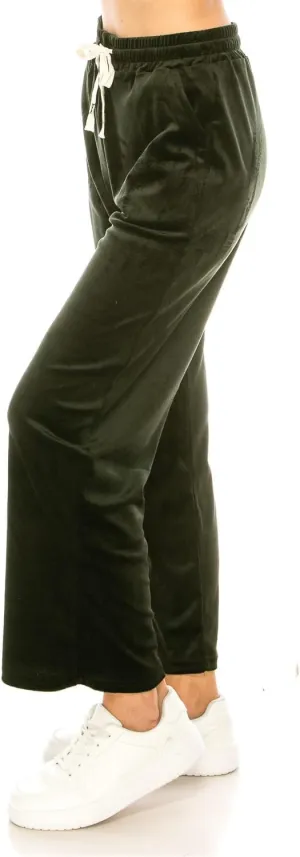 LA12ST Women's Elastic Waist Velour Loose Wide Leg Pants Long Palazzo Casual Flare Jogger with Pockets