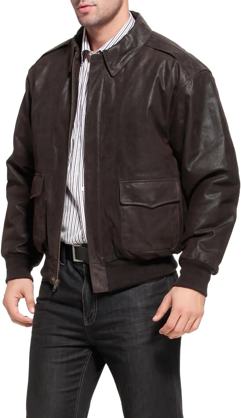 Landing Leathers Men Air Force A-2 Distressed Leather Flight Bomber Jacket (Also available in Big & Tall)