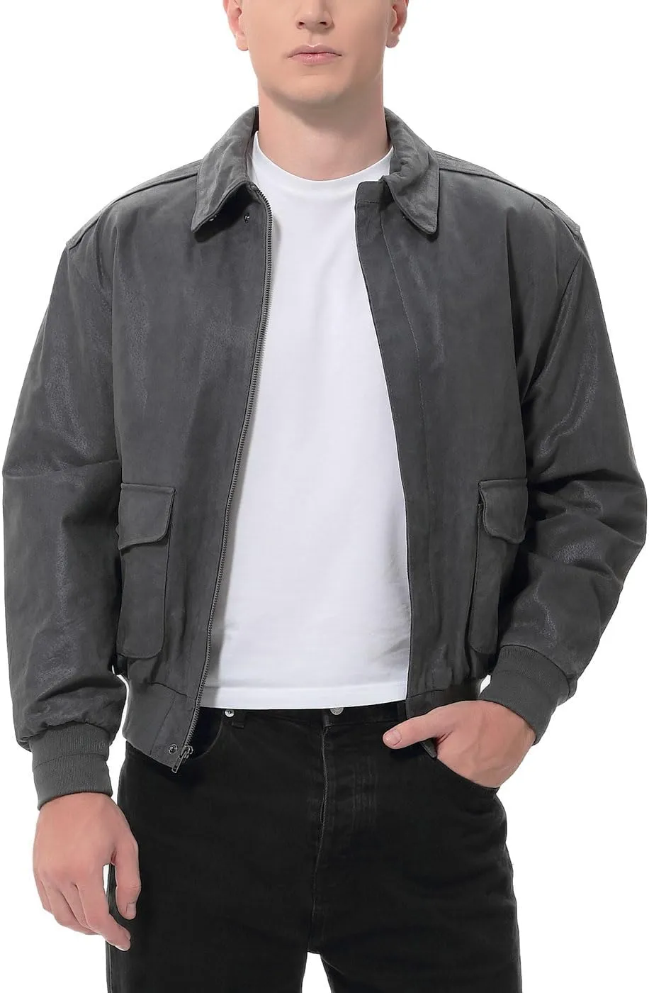 Landing Leathers Men Air Force A-2 Distressed Leather Flight Bomber Jacket (Also available in Big & Tall)