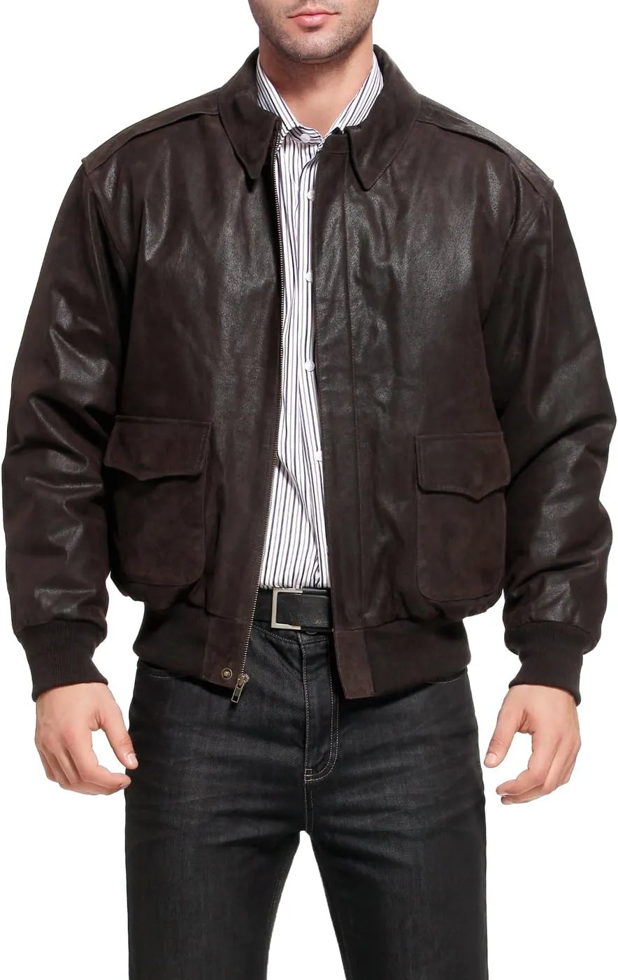 Landing Leathers Men Air Force A-2 Distressed Leather Flight Bomber Jacket (Also available in Big & Tall)