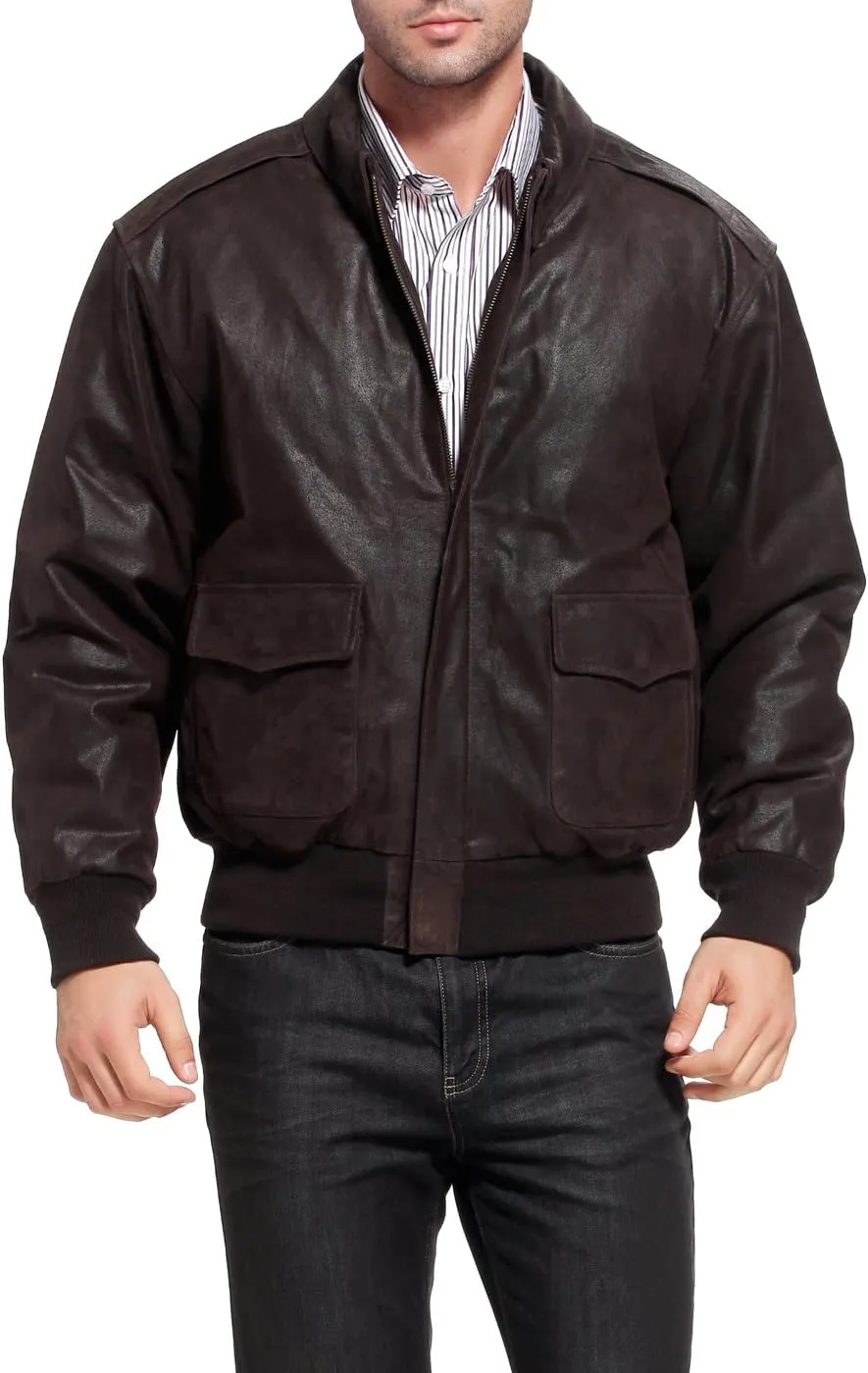 Landing Leathers Men Air Force A-2 Distressed Leather Flight Bomber Jacket (Also available in Big & Tall)