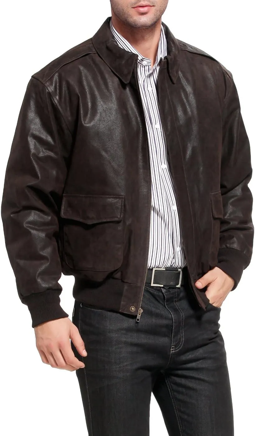 Landing Leathers Men Air Force A-2 Distressed Leather Flight Bomber Jacket (Also available in Big & Tall)