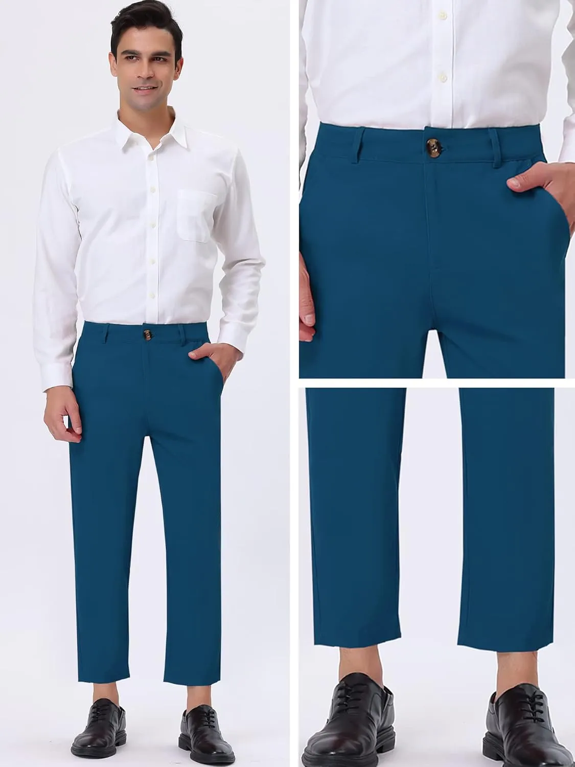 Lars Amadeus Solid Color Cropped Business Dress Pants for Men's Skinny Flat Front Suit Trousers