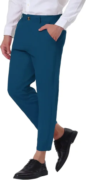 Lars Amadeus Solid Color Cropped Business Dress Pants for Men's Skinny Flat Front Suit Trousers