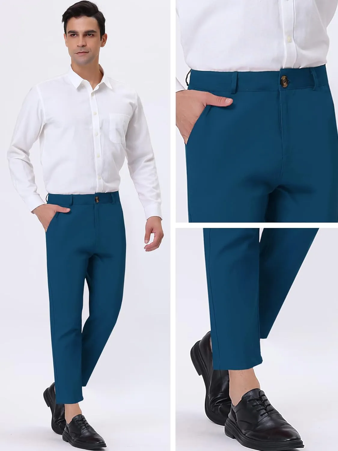 Lars Amadeus Solid Color Cropped Business Dress Pants for Men's Skinny Flat Front Suit Trousers