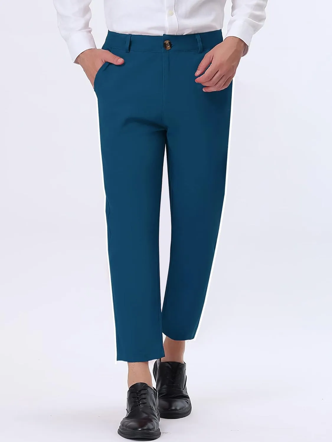 Lars Amadeus Solid Color Cropped Business Dress Pants for Men's Skinny Flat Front Suit Trousers