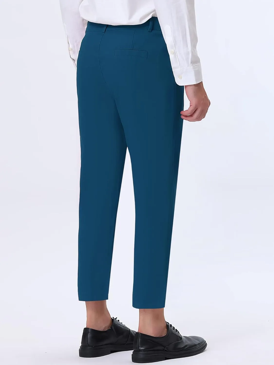 Lars Amadeus Solid Color Cropped Business Dress Pants for Men's Skinny Flat Front Suit Trousers
