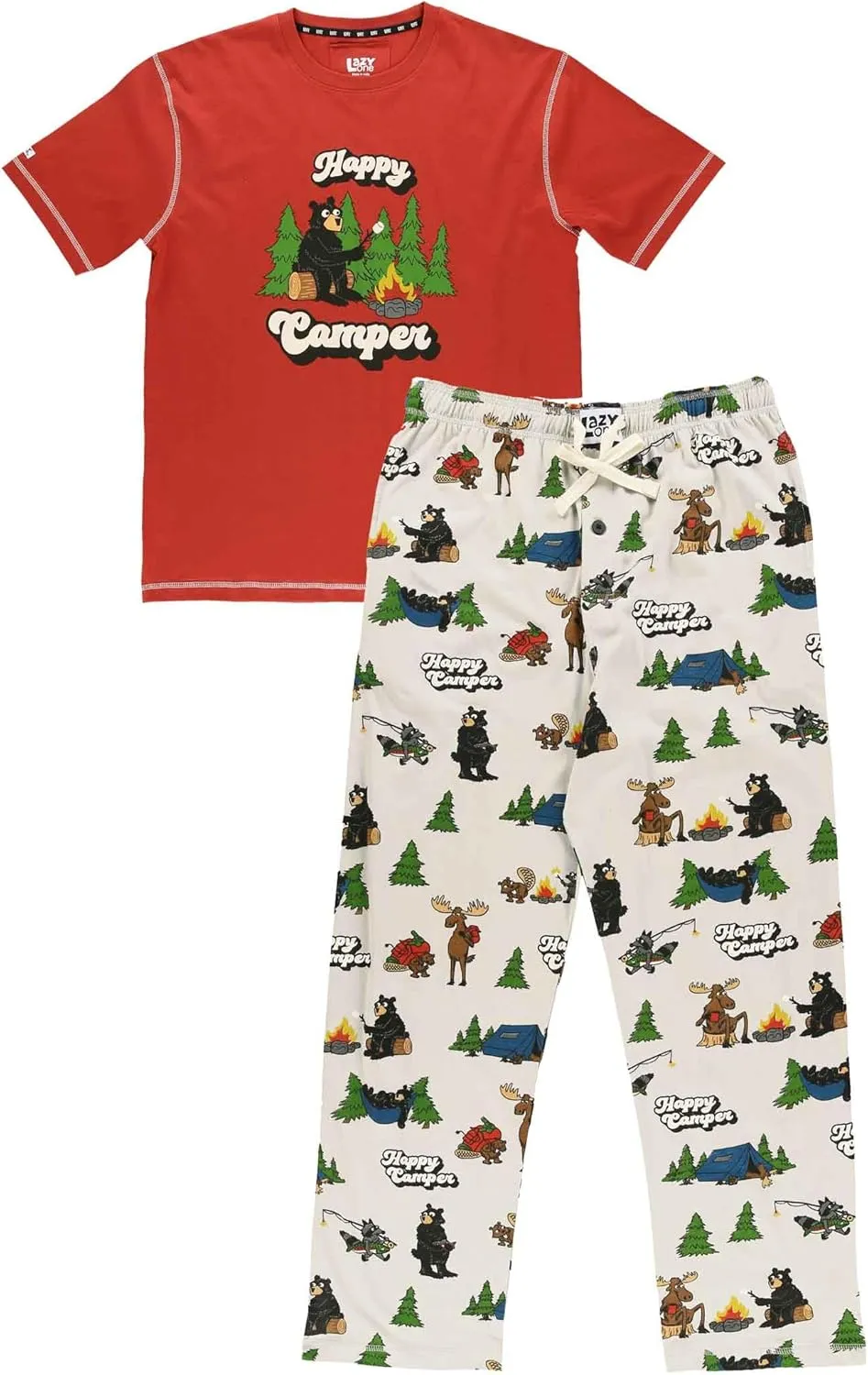 Lazy One Pajama Sets for Men, Short Sleeve Cotton Pajama Shirt and Pants with Funny Animal Prints, Comfy Pajamas for Men