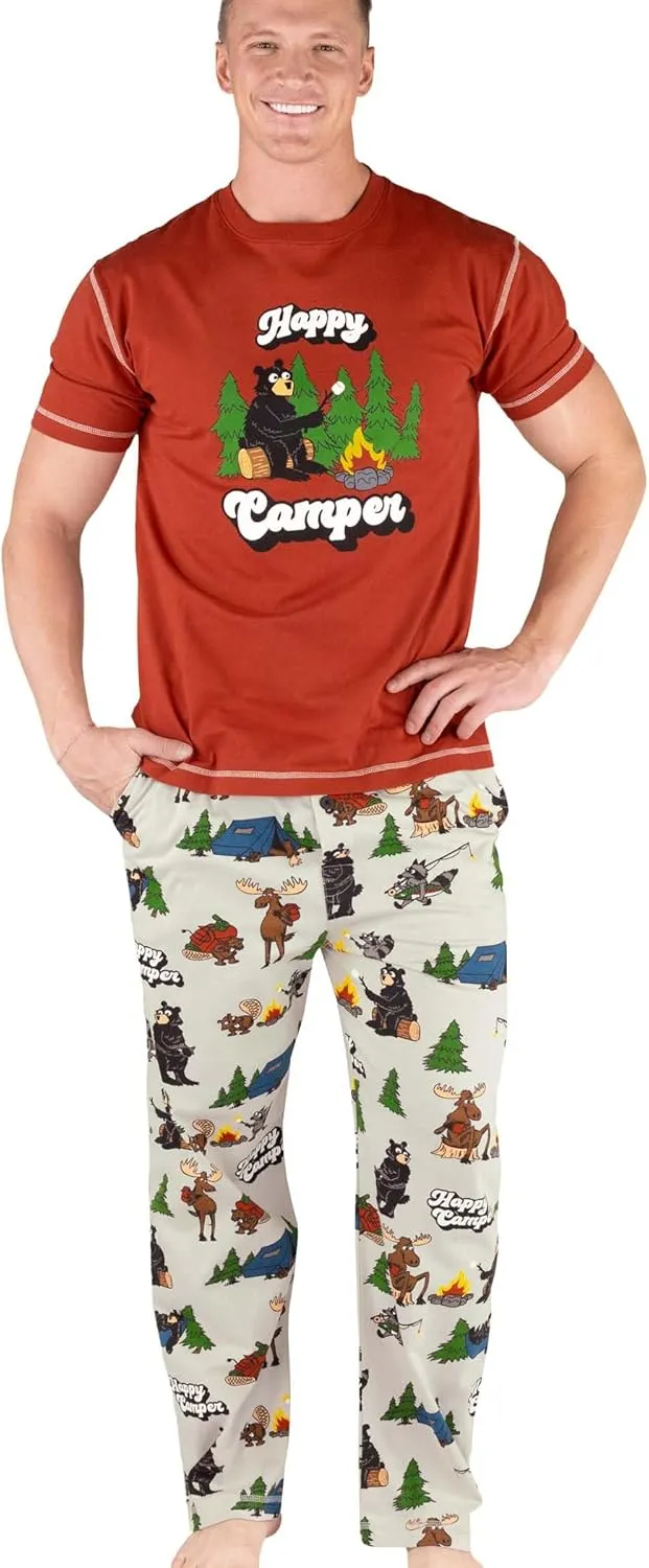 Lazy One Pajama Sets for Men, Short Sleeve Cotton Pajama Shirt and Pants with Funny Animal Prints, Comfy Pajamas for Men