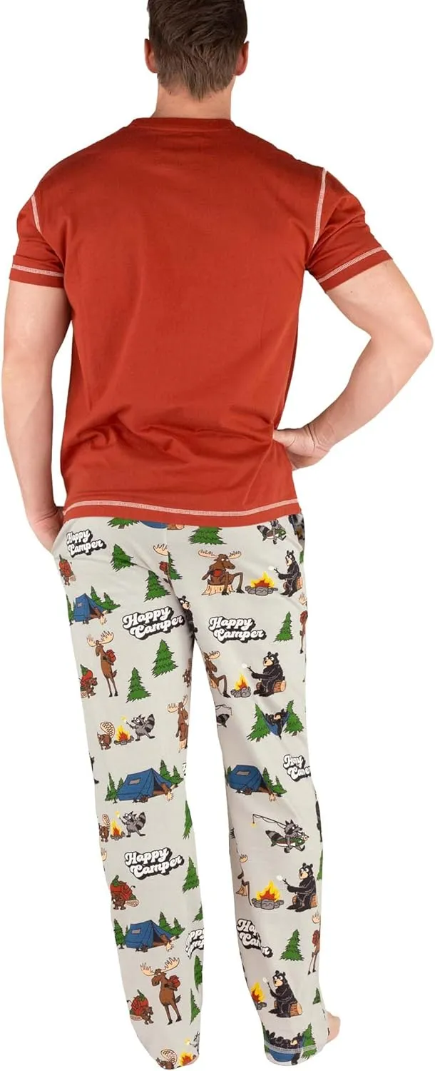 Lazy One Pajama Sets for Men, Short Sleeve Cotton Pajama Shirt and Pants with Funny Animal Prints, Comfy Pajamas for Men