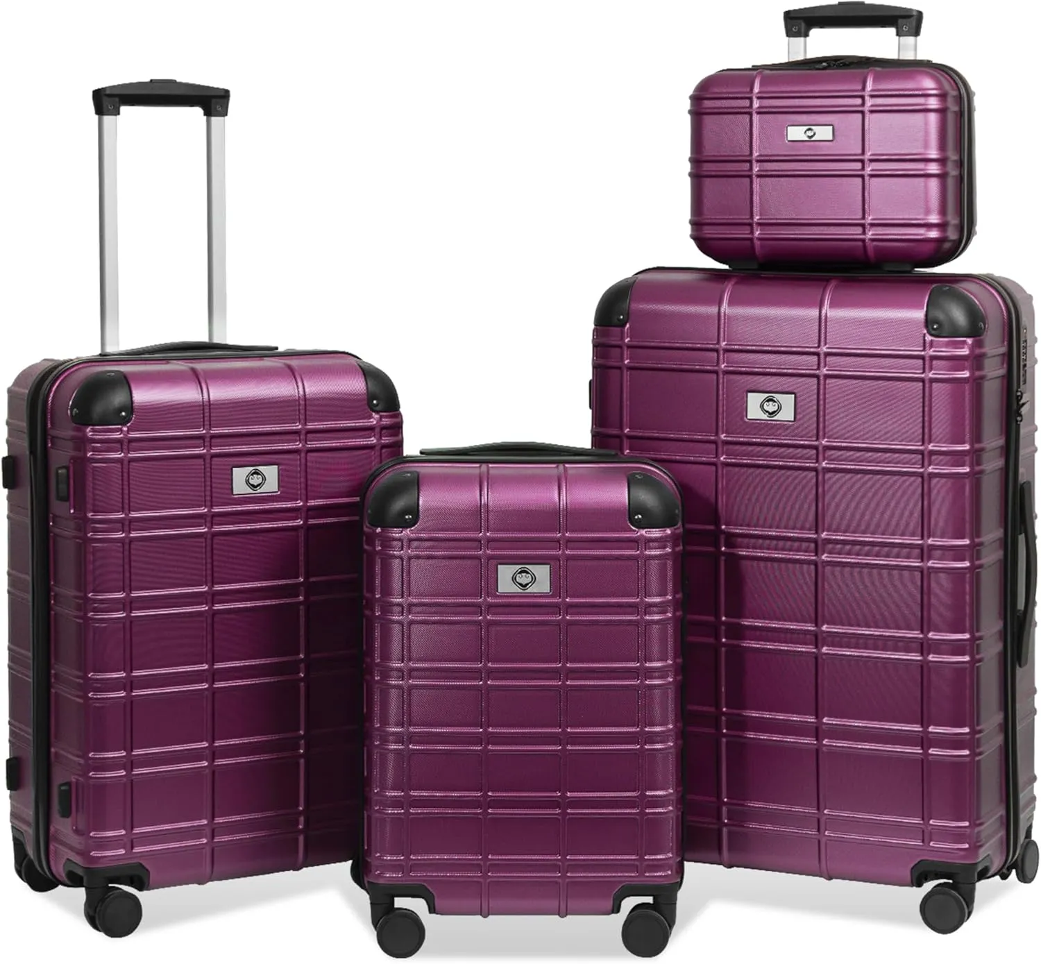 Lightweight and Durable Hardshell Luggage Set, 4-Piece Travel Suitcase Set with 360-Degree Spinner Wheels, Purple