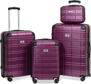 Lightweight and Durable Hardshell Luggage Set, 4-Piece Travel Suitcase Set with 360-Degree Spinner Wheels, Purple