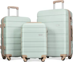 Lightweight Expandable Hardshell Luggage Set for Stress-Free Travel, 3 Piece Set, Grey Green, Durable Design with Spinner Wheels