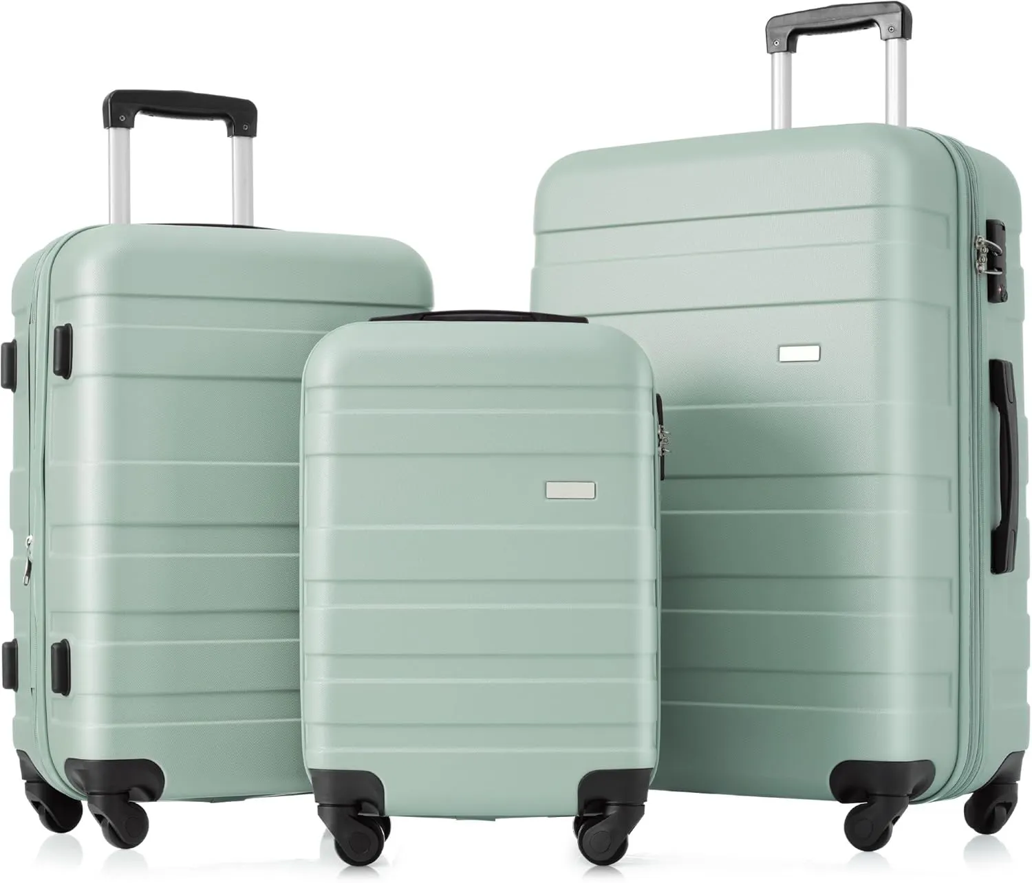 Lightweight Expandable Luggage Set for Travel, Durable ABS Material with Spinner Wheels, 3-Piece Set (20'', 24'', 28''), Green