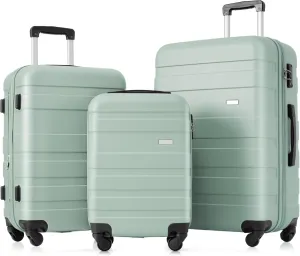 Lightweight Expandable Luggage Set for Travel, Durable ABS Material with Spinner Wheels, 3-Piece Set (20'', 24'', 28''), Green