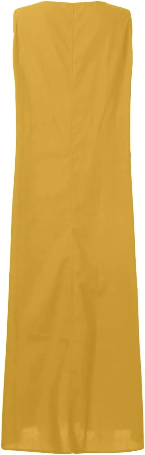 Linen Dresses for Women 2025 Plus Size Dress with Pocket Summer Casual Long Sleeve Boho Maxi Dress Sundress Clothes