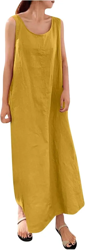 Linen Dresses for Women 2025 Plus Size Dress with Pocket Summer Casual Long Sleeve Boho Maxi Dress Sundress Clothes