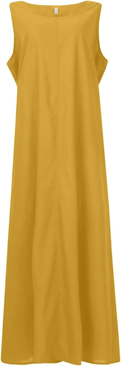 Linen Dresses for Women 2025 Plus Size Dress with Pocket Summer Casual Long Sleeve Boho Maxi Dress Sundress Clothes