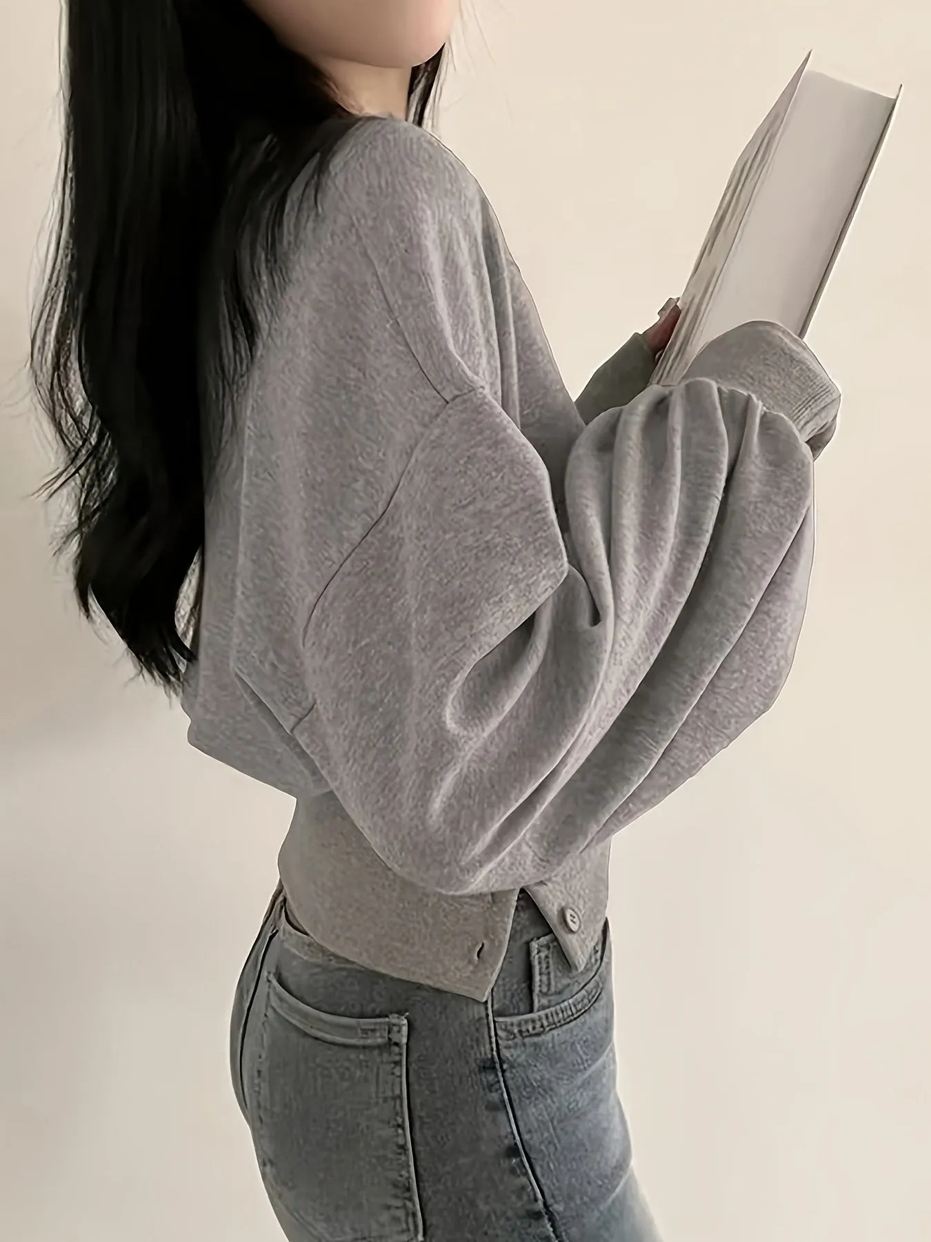 Long Sleeve Elegant Plain Color Crew Neck T-shirt, Women's Loose Top for Spring & Fall Clothing