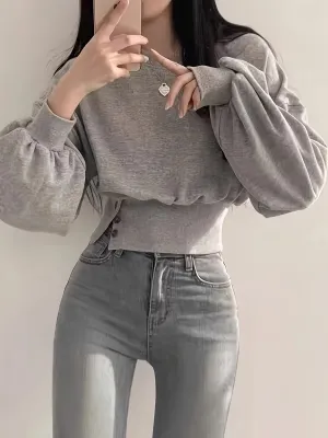 Long Sleeve Elegant Plain Color Crew Neck T-shirt, Women's Loose Top for Spring & Fall Clothing