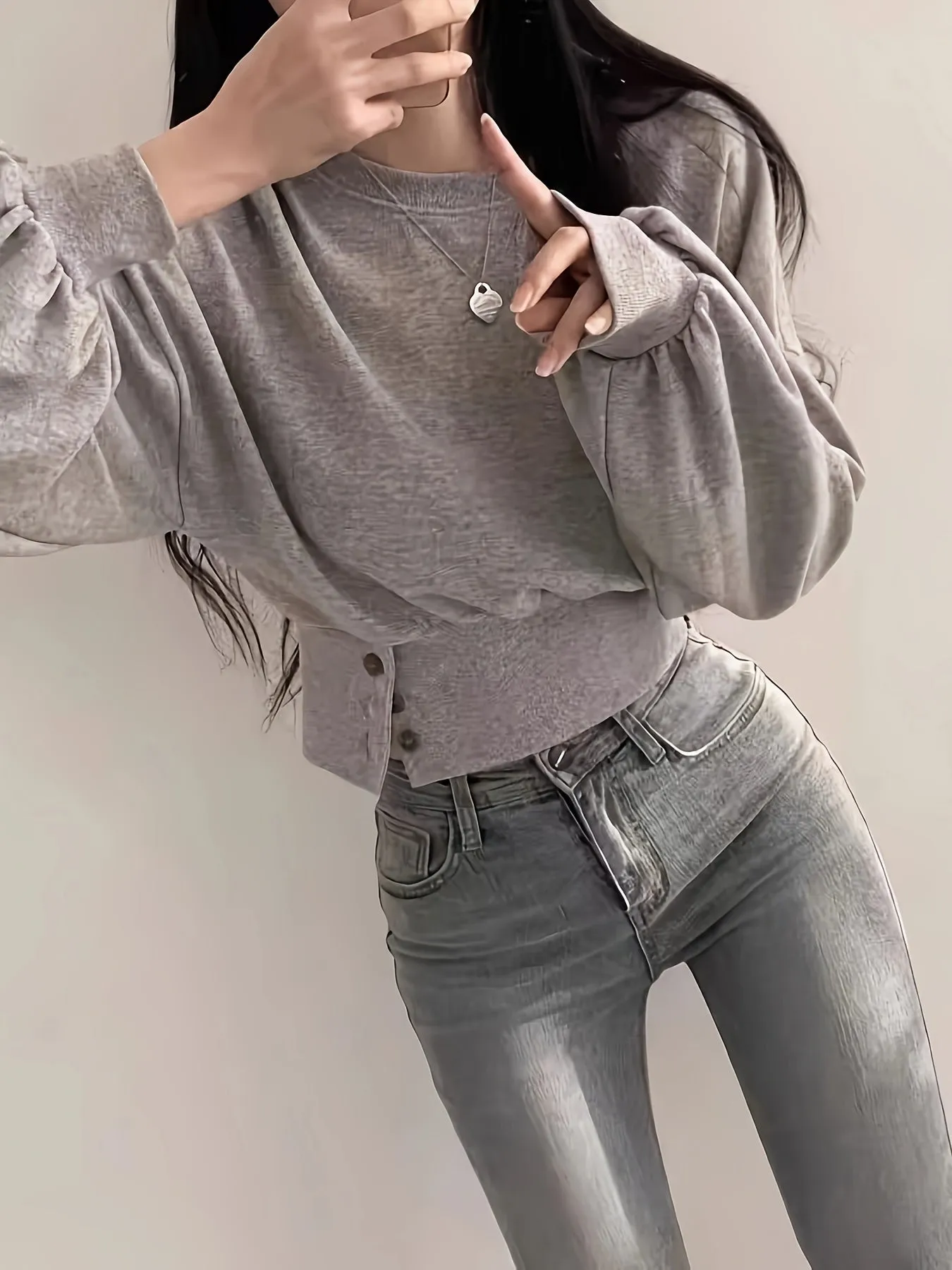 Long Sleeve Elegant Plain Color Crew Neck T-shirt, Women's Loose Top for Spring & Fall Clothing