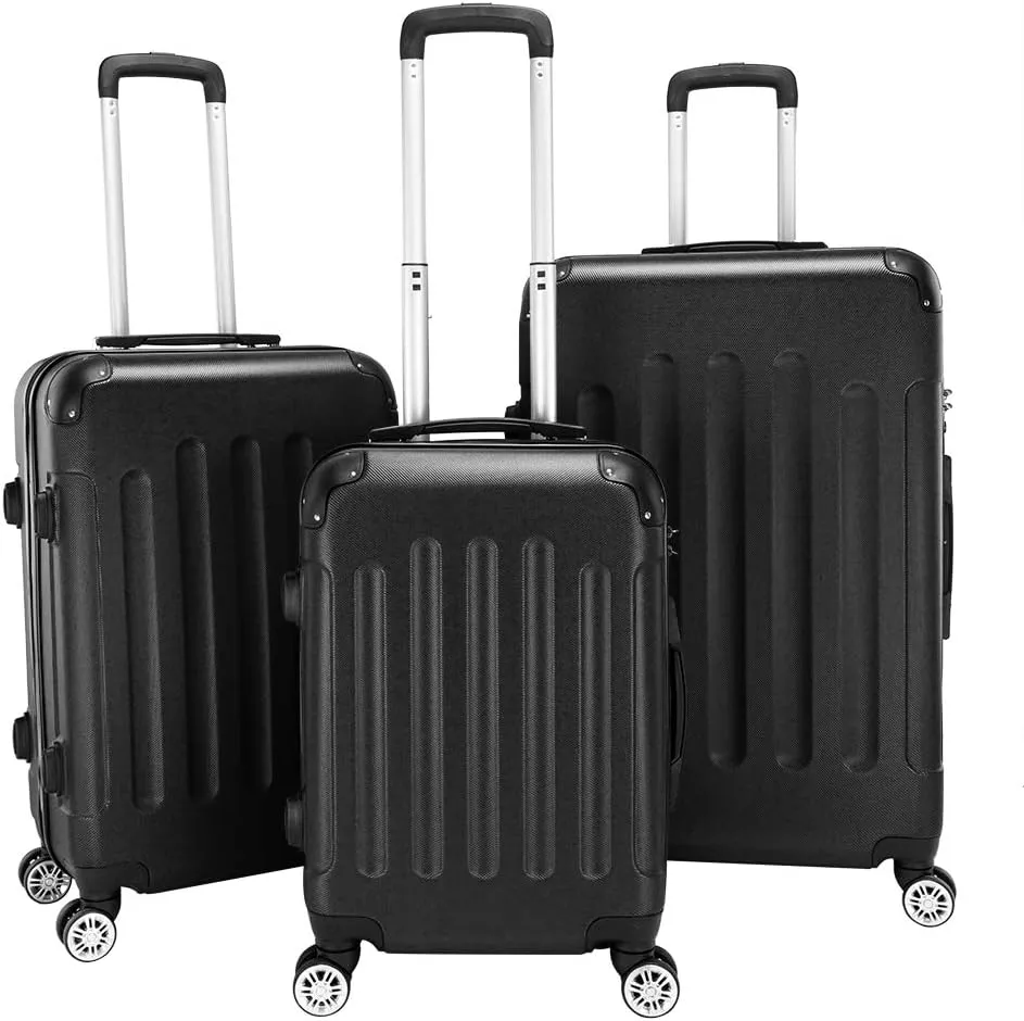 Luggage 3 Piece Suitcase Sets,3 Piece ABS Expandable Luggage Sets Suitcases with Spinner Wheels,Hardshell Lightweight Luggage Set with TSA Lock (Black)