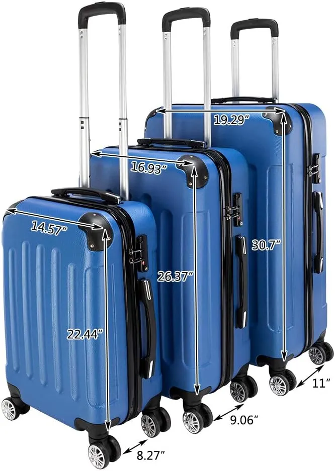 Luggage 3 Piece Suitcase Sets,3 Piece ABS Expandable Luggage Sets Suitcases with Spinner Wheels,Hardshell Lightweight Luggage Set with TSA Lock (Dark Blue)