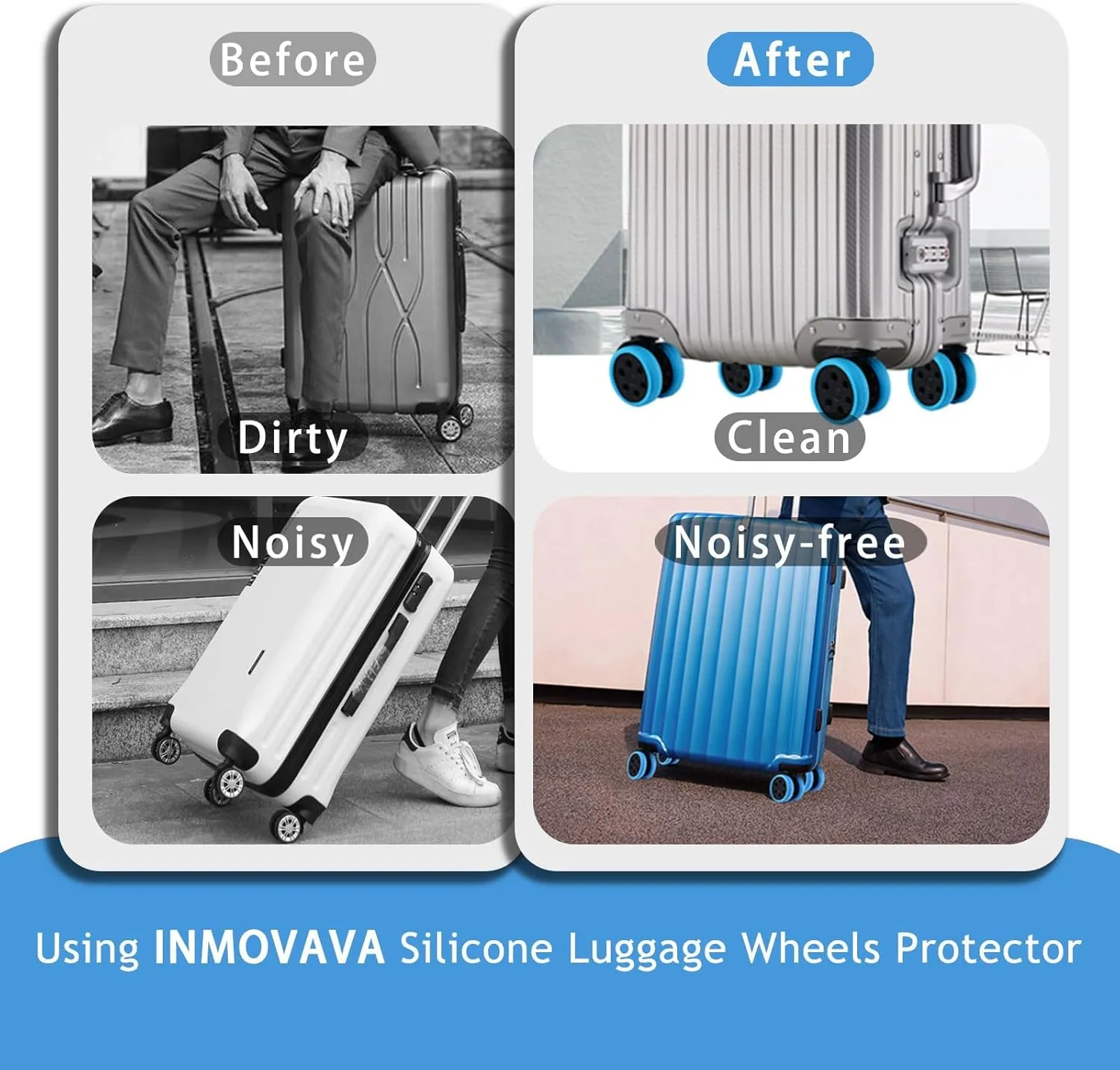 Luggage Wheel Covers for Suitcase-10 PCS Suitcase Cover Luggage Wheel Protectors for Most 8 Spinner Suitcases,Wheel Covers for Luggage Suitcases or Office Chair Caster Wheels(Blue)