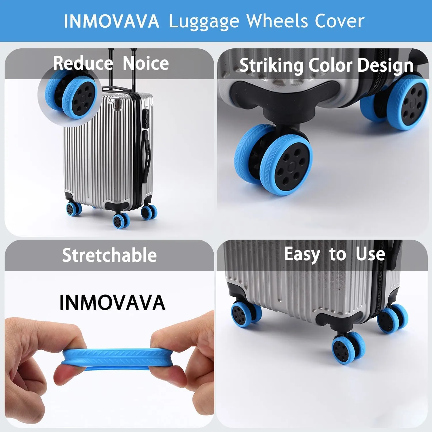 Luggage Wheel Covers for Suitcase-10 PCS Suitcase Cover Luggage Wheel Protectors for Most 8 Spinner Suitcases,Wheel Covers for Luggage Suitcases or Office Chair Caster Wheels(Blue)