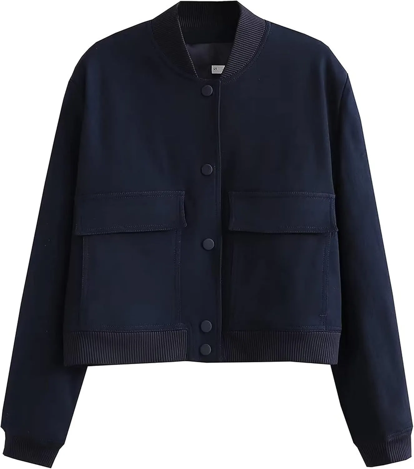 Lumister Women's Fashion Cropped Button Down Lightweight Cropped Bomber Jacket Varsity Shacket with Side Pockets