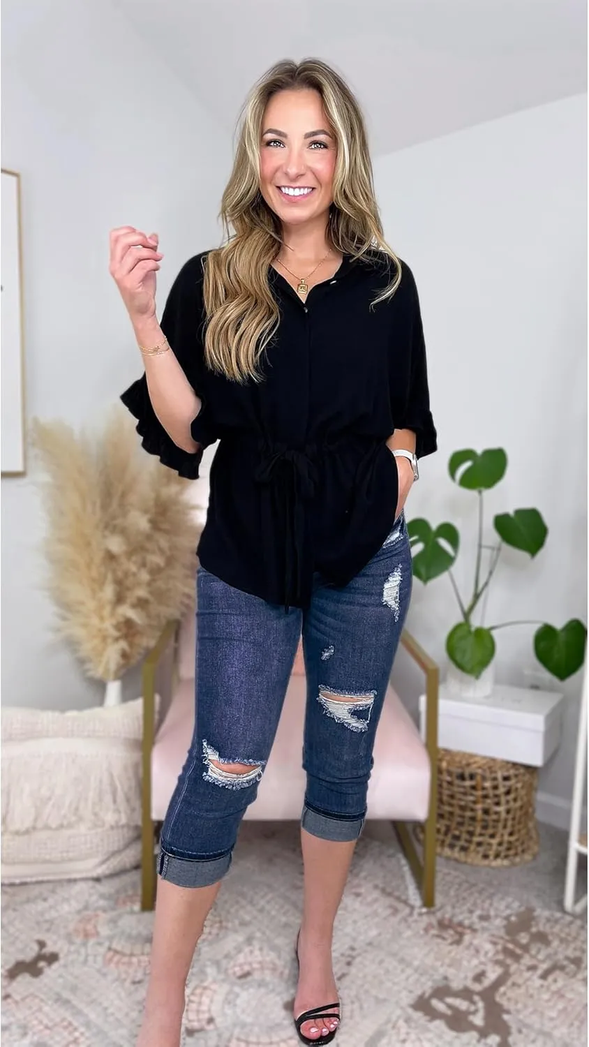 luvamia Capri Jeans for Women Stretch High Waisted Distressed Denim Capris Ripped Skinny Cropped Pants