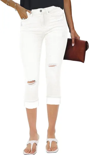 luvamia Capri Jeans for Women Stretch High Waisted Distressed Denim Capris Ripped Skinny Cropped Pants