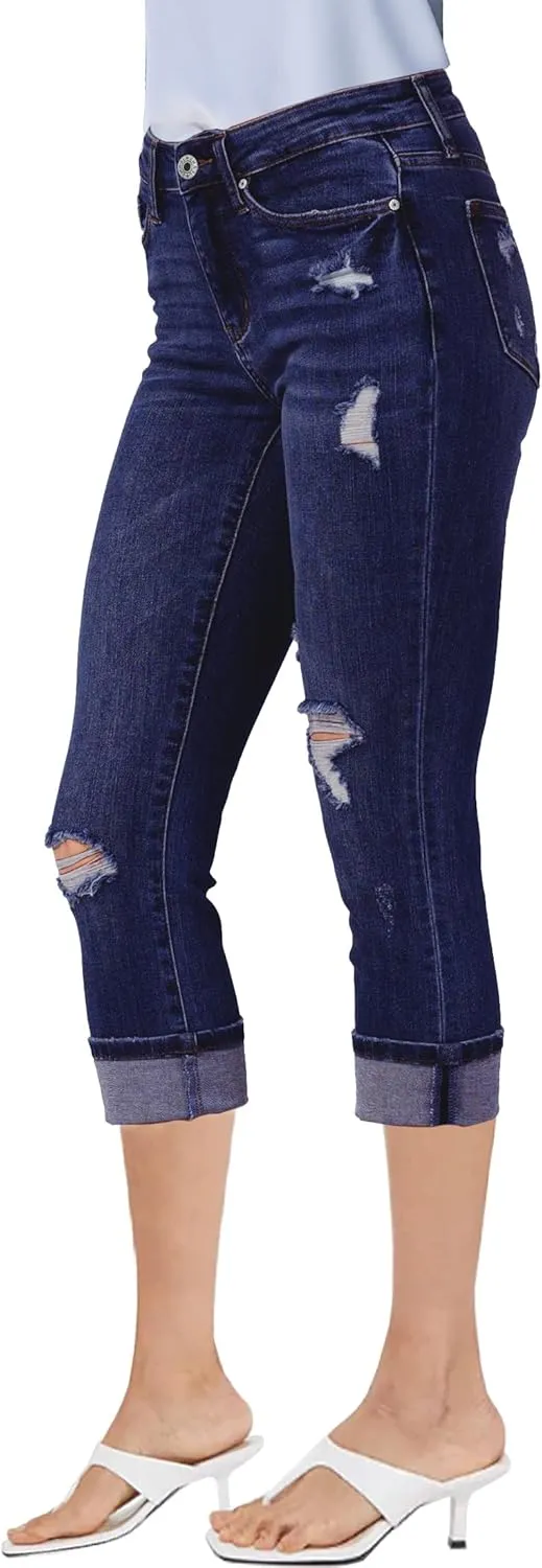 luvamia Capri Jeans for Women Stretch High Waisted Distressed Denim Capris Ripped Skinny Cropped Pants