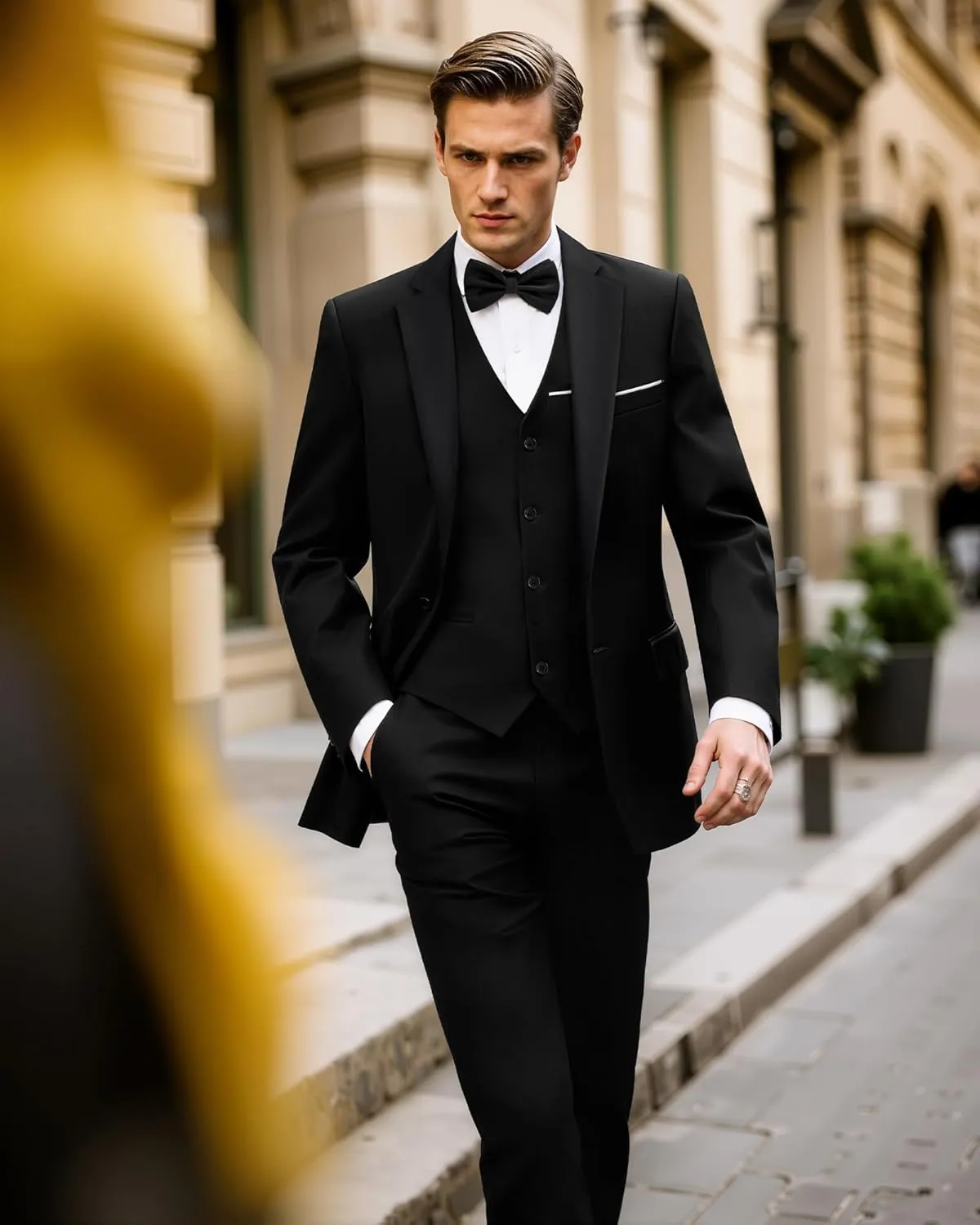 MAGE MALE Men's 3 Pieces Suit Elegant Solid One Button Slim Fit Single Breasted Party Blazer Vest Pants Set