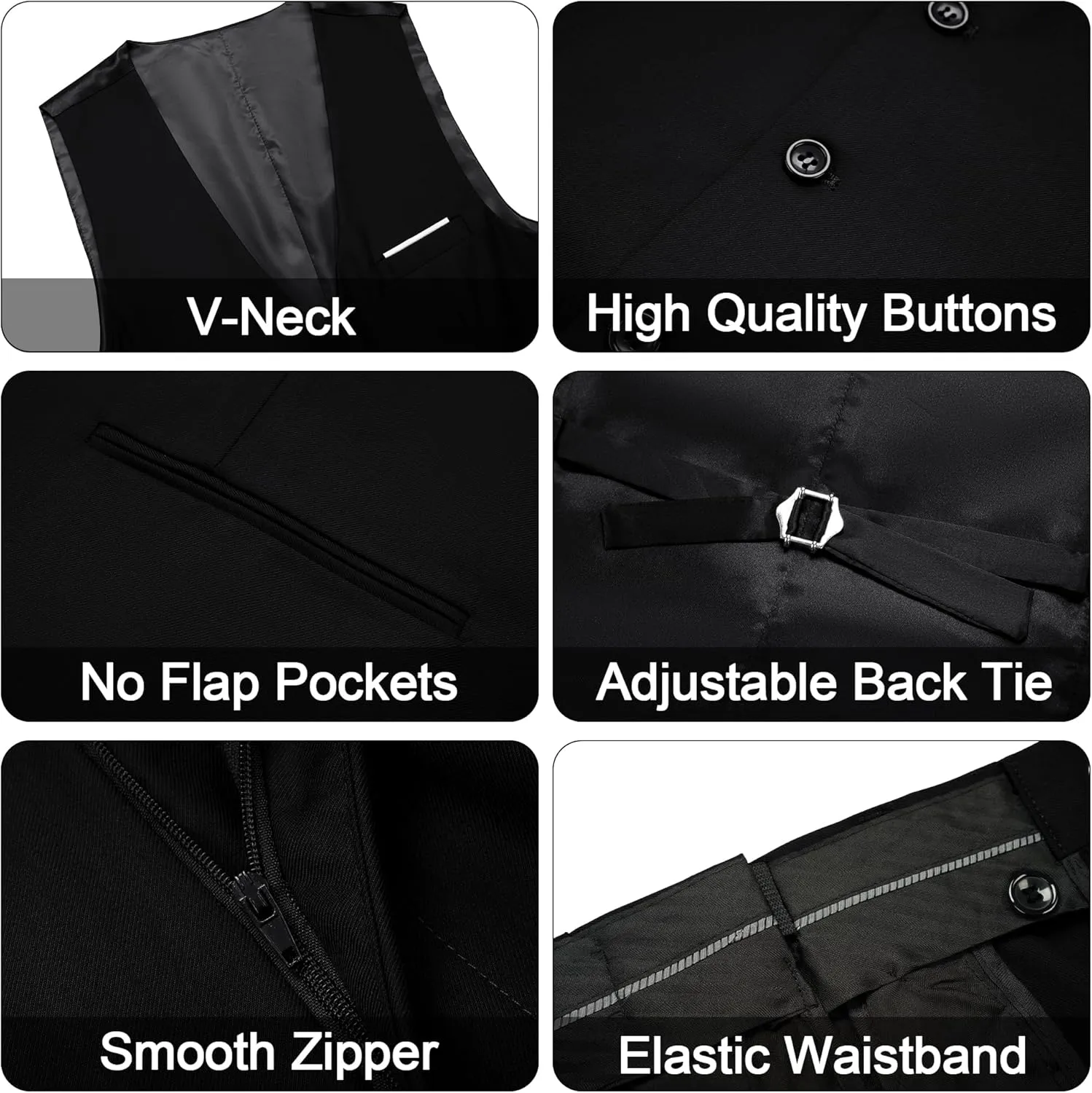 MAGE MALE Men's 3 Pieces Suit Elegant Solid One Button Slim Fit Single Breasted Party Blazer Vest Pants Set