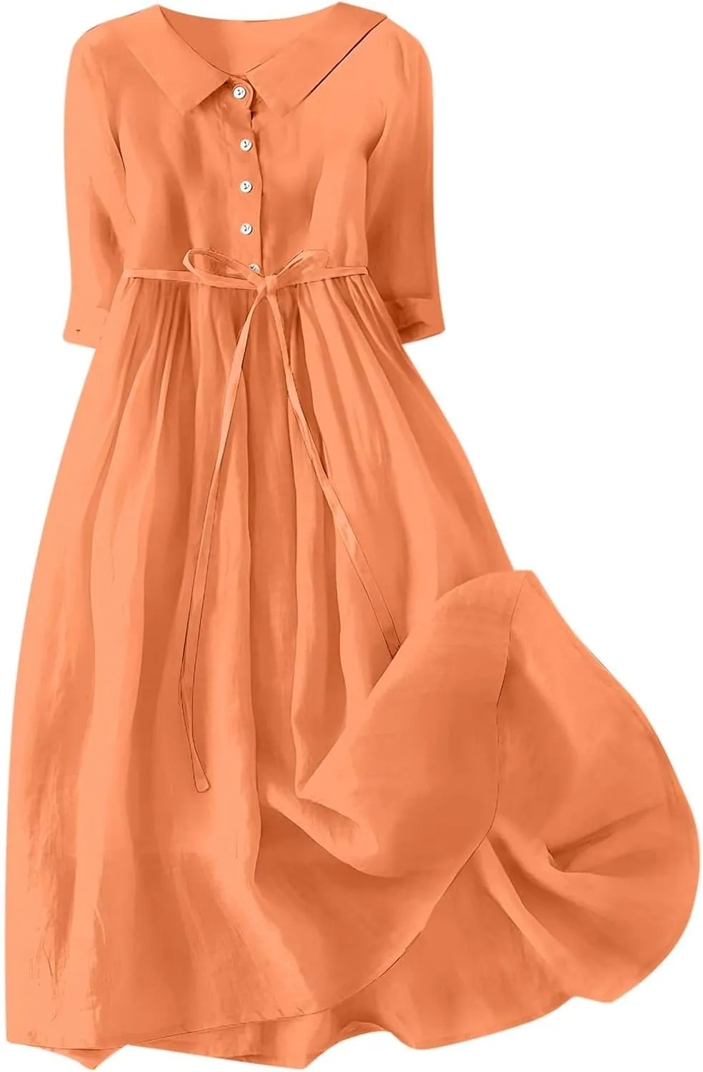 maisdgop Maxi Dresses for Women 2025 Casual Boho Solid Color Cotton Linen Lace up Sundress Fashion Lapel Neck Flowy Dress