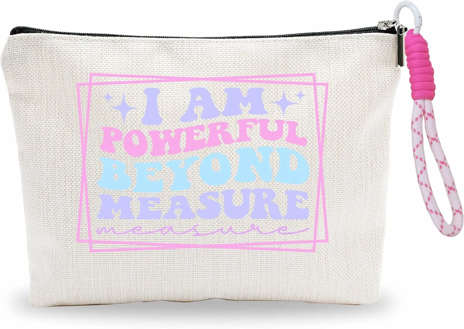 Make Up Bags For Women,Cosmetic Bag With Pink Hand Strap,I Am Powerful Beyond Measure,Small Skin Care Bag,Travel Toiletry Bag,Positive Gift For Girl Sister Niece,Women Essentials-A07