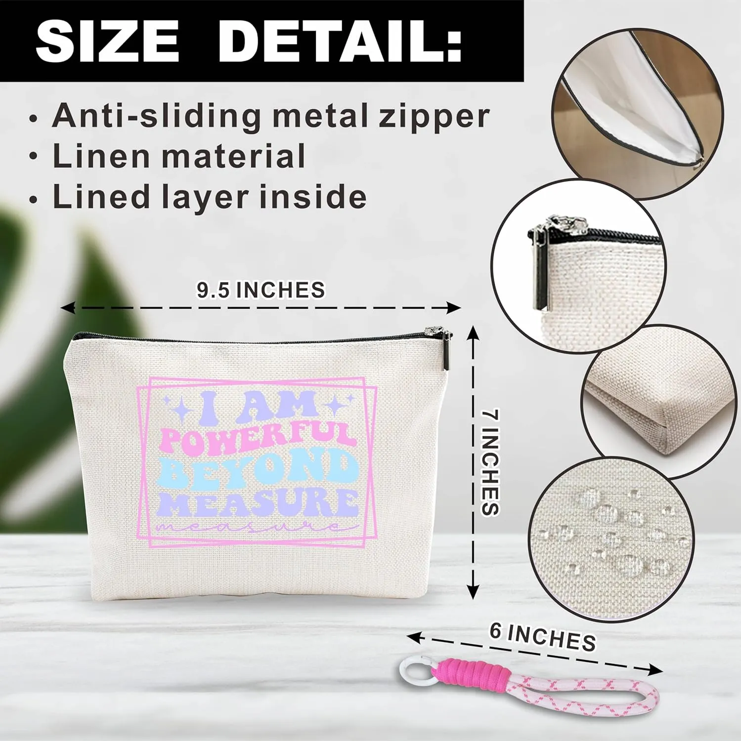 Make Up Bags For Women,Cosmetic Bag With Pink Hand Strap,I Am Powerful Beyond Measure,Small Skin Care Bag,Travel Toiletry Bag,Positive Gift For Girl Sister Niece,Women Essentials-A07