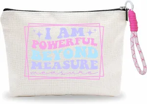 Make Up Bags For Women,Cosmetic Bag With Pink Hand Strap,I Am Powerful Beyond Measure,Small Skin Care Bag,Travel Toiletry Bag,Positive Gift For Girl Sister Niece,Women Essentials-A07