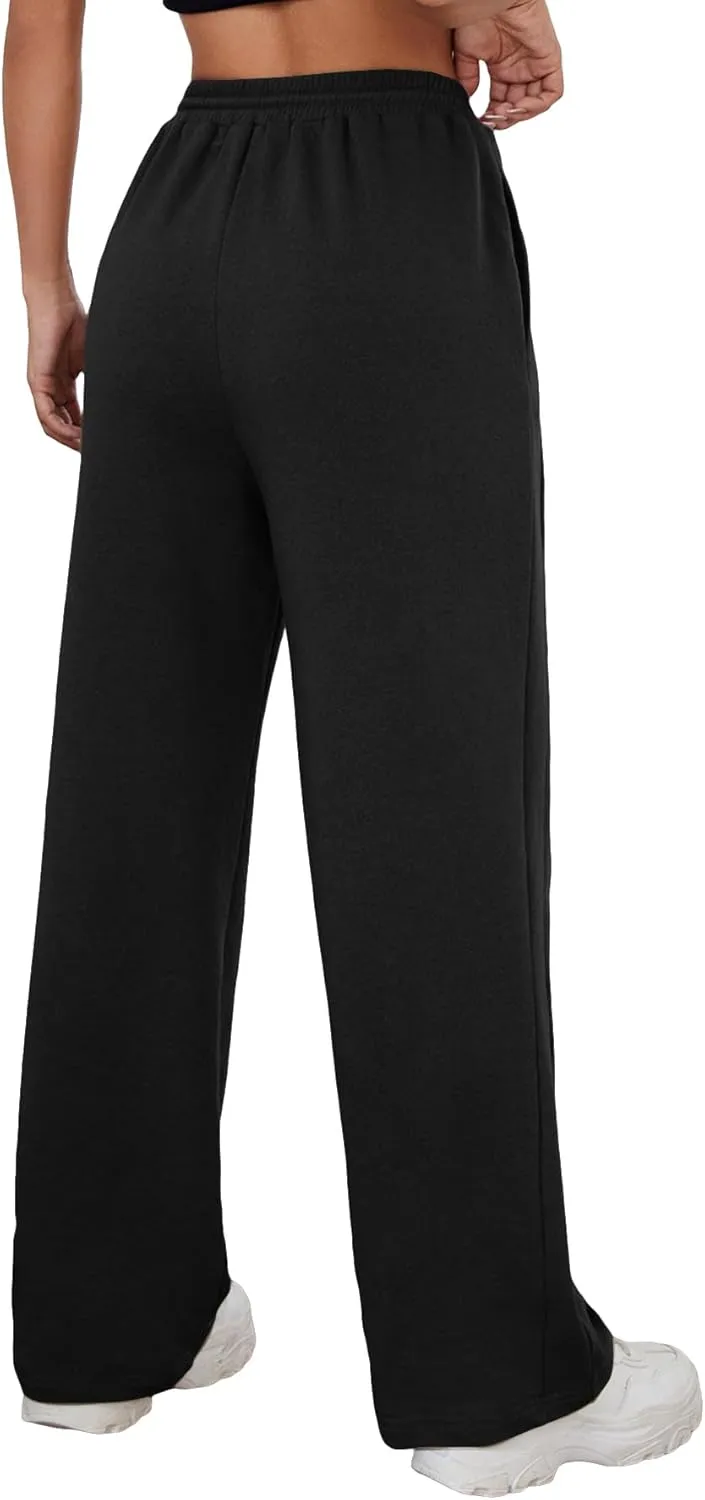 MakeMeChic Women's Wide Leg Sweatpants Drawstring High Waist Straight Leg Casual Loose Baggy Sweatpants Pants