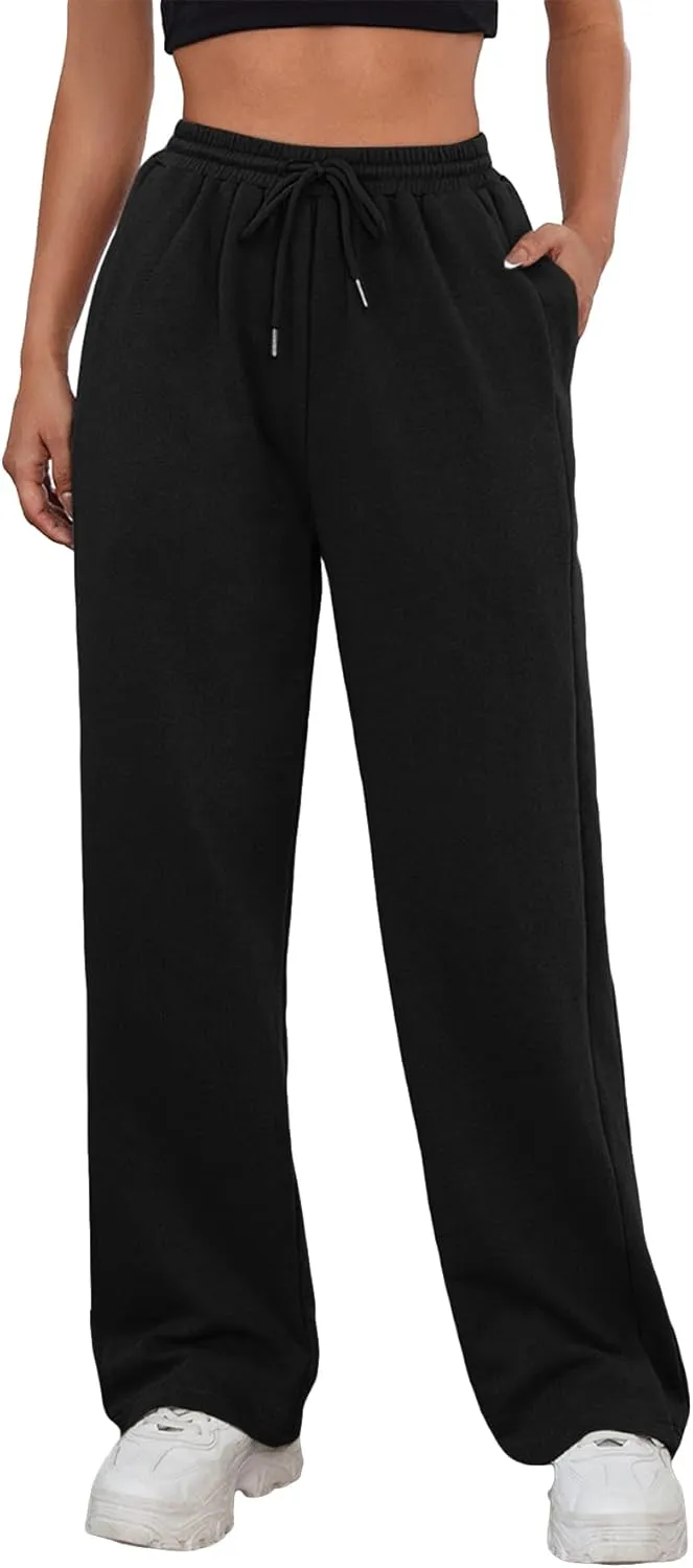 MakeMeChic Women's Wide Leg Sweatpants Drawstring High Waist Straight Leg Casual Loose Baggy Sweatpants Pants