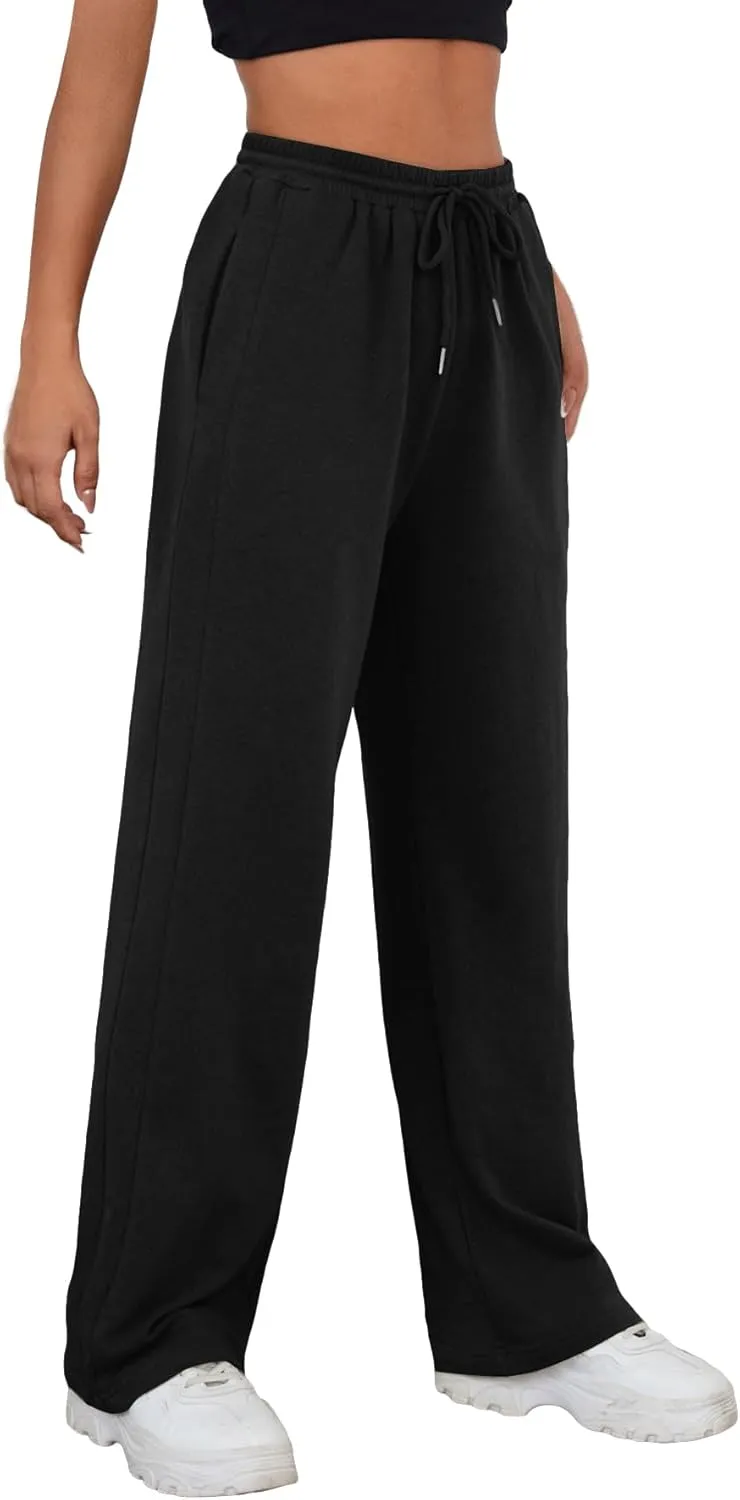 MakeMeChic Women's Wide Leg Sweatpants Drawstring High Waist Straight Leg Casual Loose Baggy Sweatpants Pants